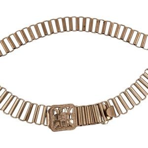 Metallic Silver Chain Belt Square Floral Buckle 38” Long